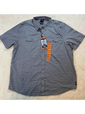 Gerry Weber Men's Gray Striped Button Front Shirt XXL Short Sleeve NWT